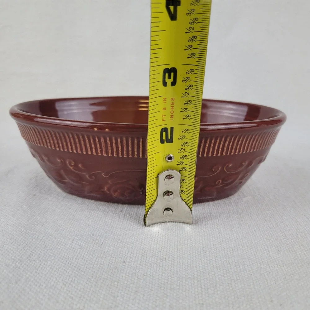 Vintage TST Taylor Smith Taylor Brown Oven Serve Ware Oval Bowl Floral Embossed